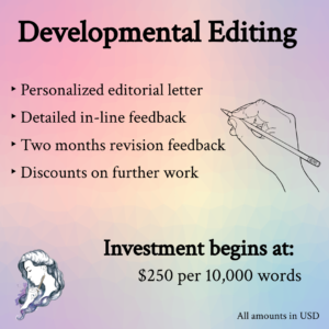 Curly Quotes Editing's developmental editing service description graphic